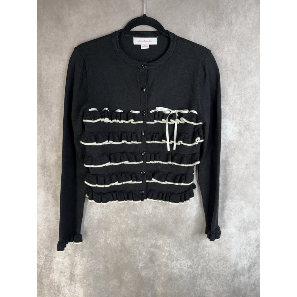Lisa Says Gah! Minnie Knit Ruffle Bow Sweater Cardigan In Black Size M/L